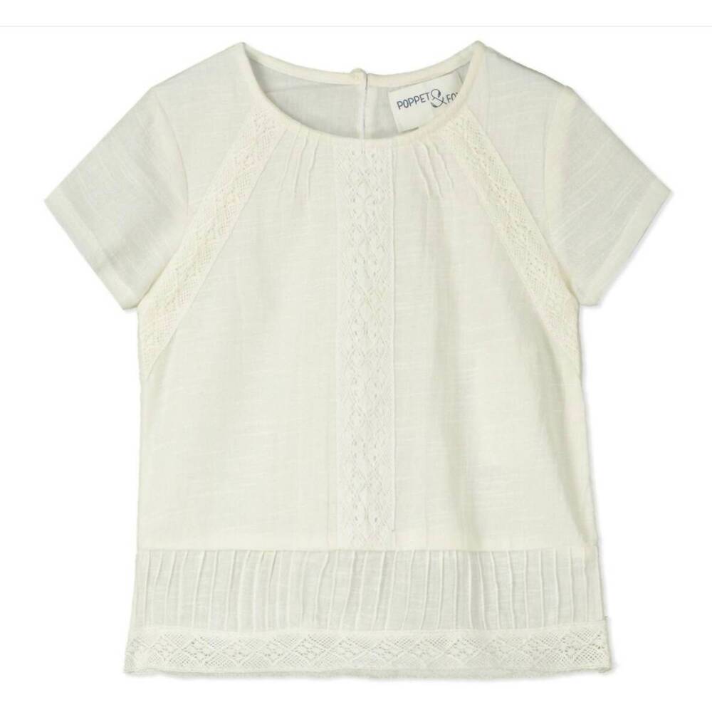 NEW POPPET & FOX girl's sakura short sleeve blouse in ivory